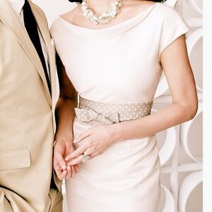 Banana Republic Cream Midi Dress with Polka Dot Belt